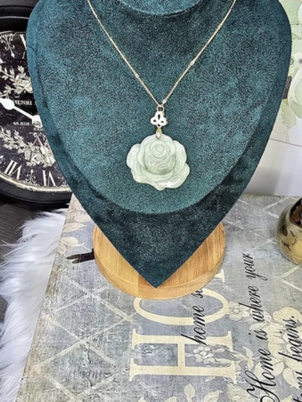 Natural Jade Apple Green Handcarved Rose Pendant Gold Necklace Charm33